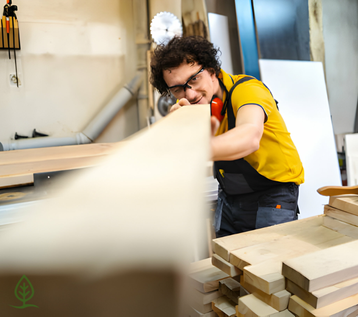 Using sandpaper to sand the surfaces of a DIY shaker style cabinet doors