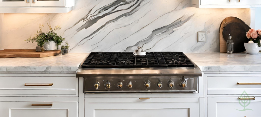 White and Gray Marble Slab Backsplash