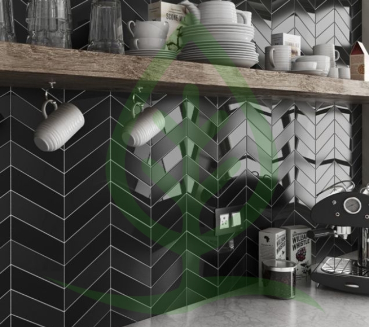 Black Chevron Tiles Backsplash