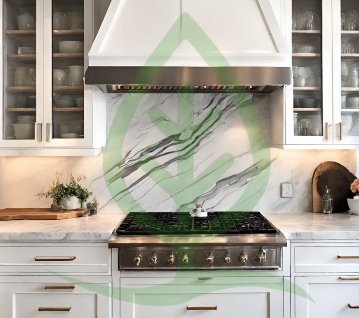 White and Gray Marble Slab Backsplash